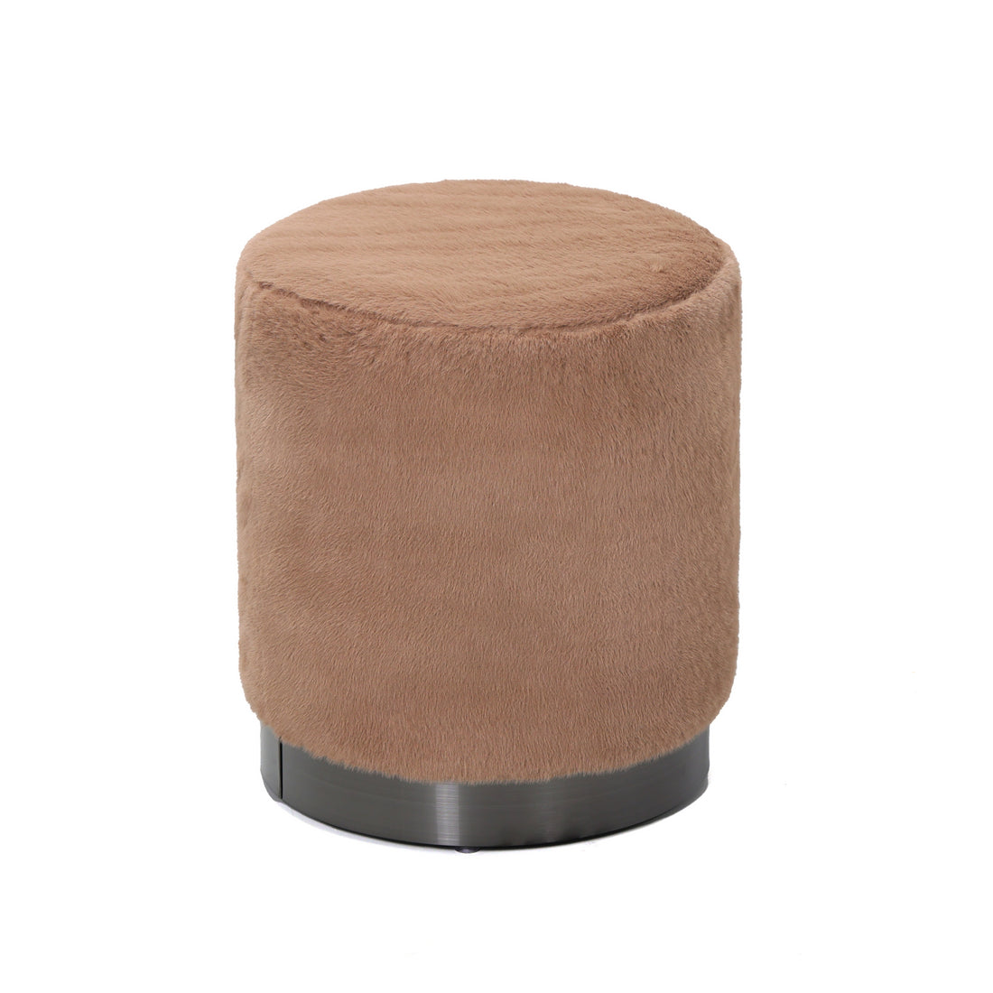 Cemile Brown Fabric Round Fur Pouf PTMD