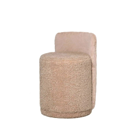 Brandon Beige Fabric Round Pouf With Backrest PTMD