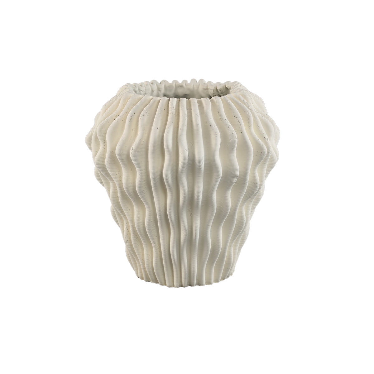 Barren White Cement Round Vase 3D Wavy Pattern L PTMD