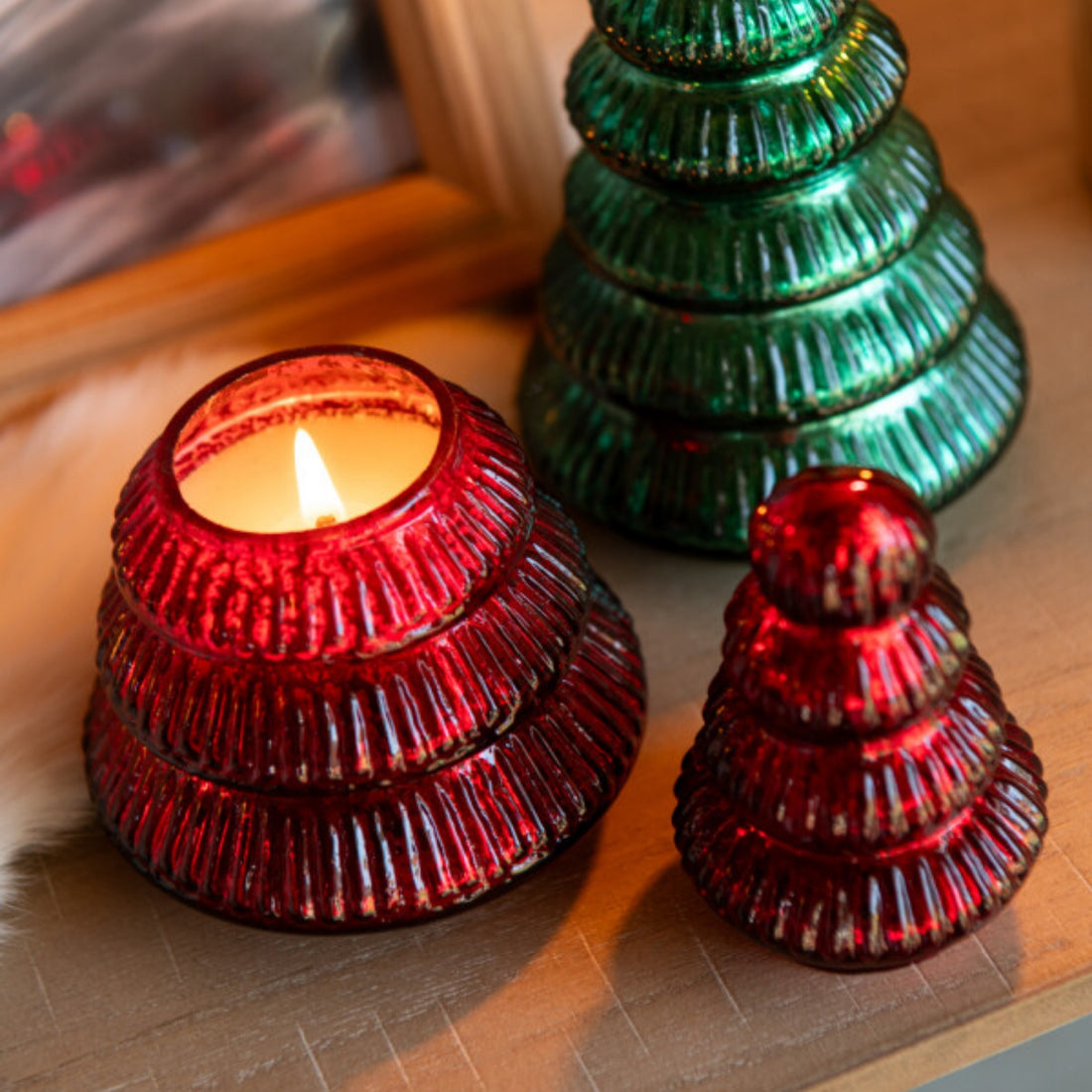 Scented Candle Tree Ribbed Glass Christmas Red Large J-Line