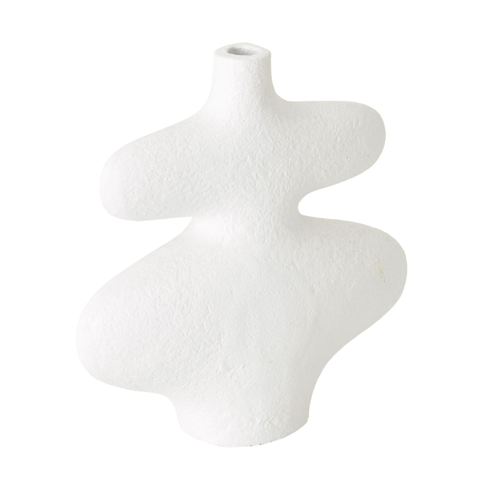 Vaas La Femme van MUST Living, detail van het matte witte vezelcement en de organische vorm