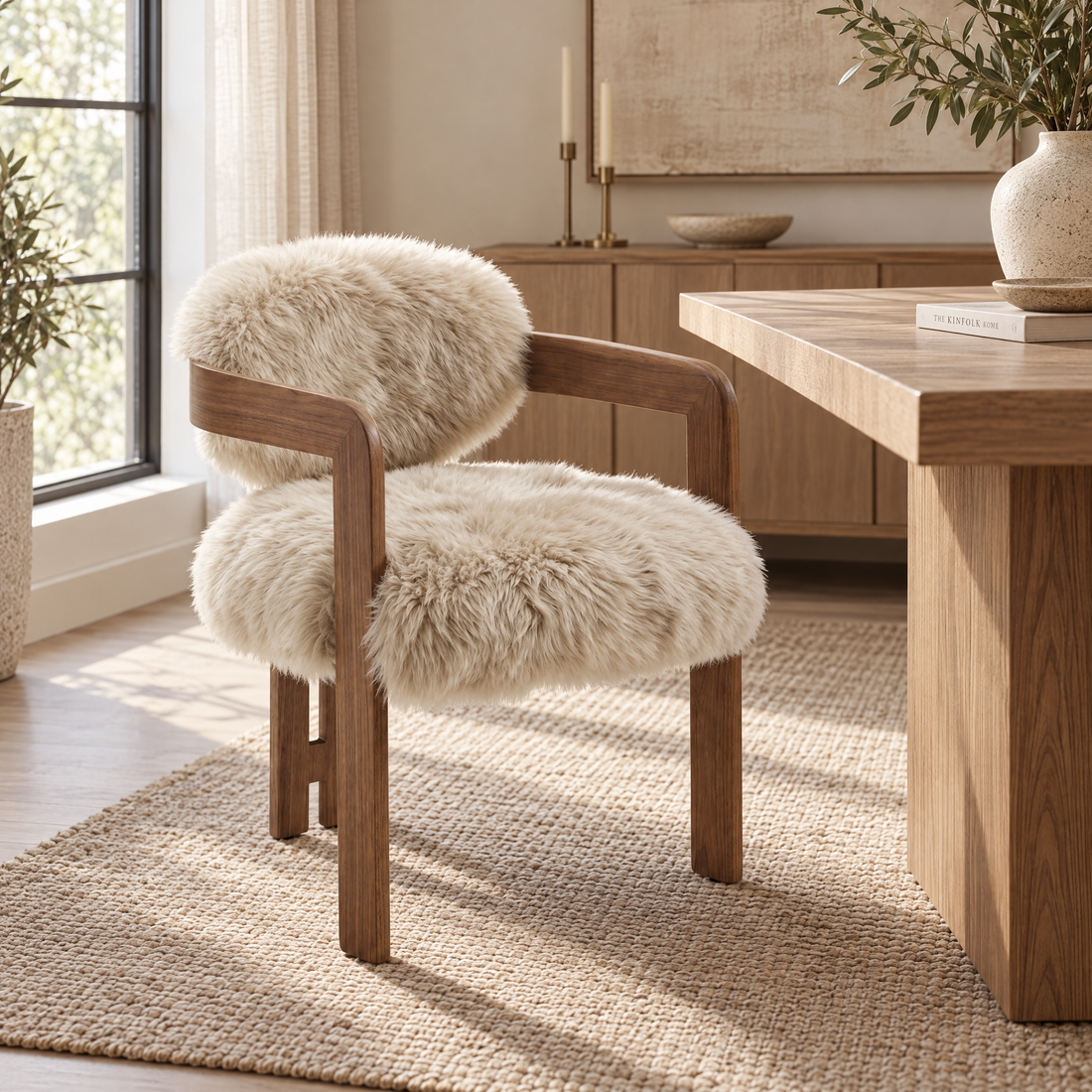 Avelon Dining Chair Genuine Sheepskin Beige Ash Wood PTMD