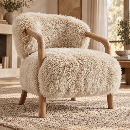Avelon Fauteuil Echt Schapenvacht Beige Essenhout PTMD