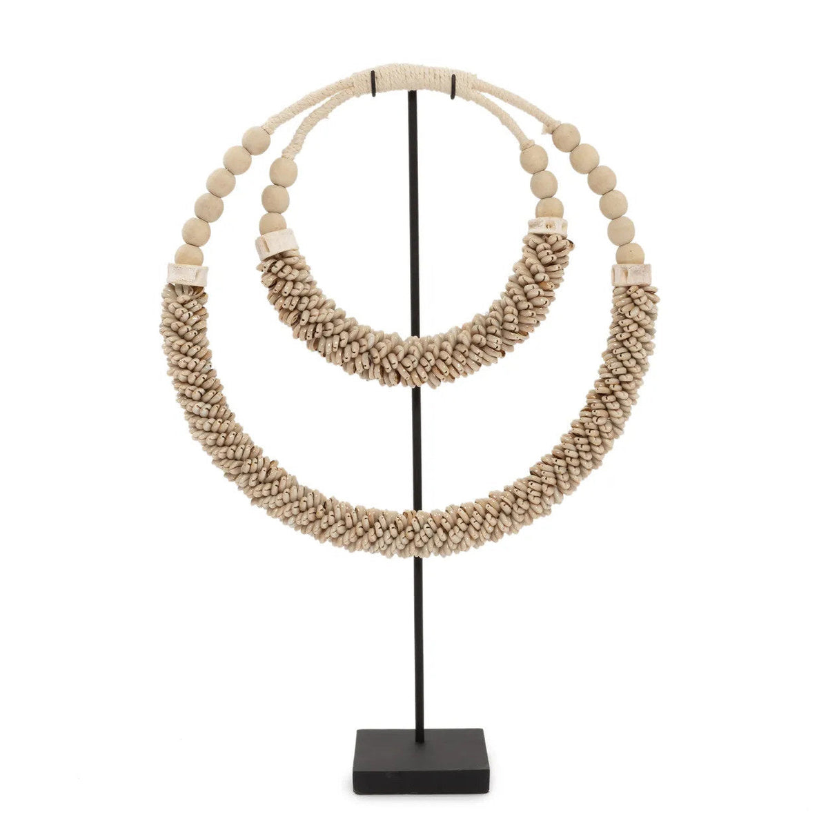 Double Necklace With Shells On Stand - Natural