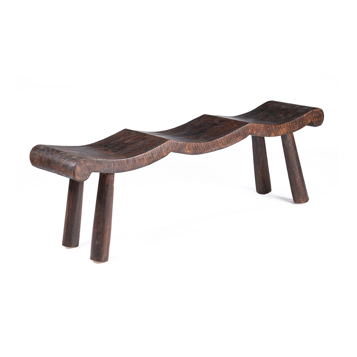 The Lombok Wave Bench Dark Walnut Medium Bazar Bizarre