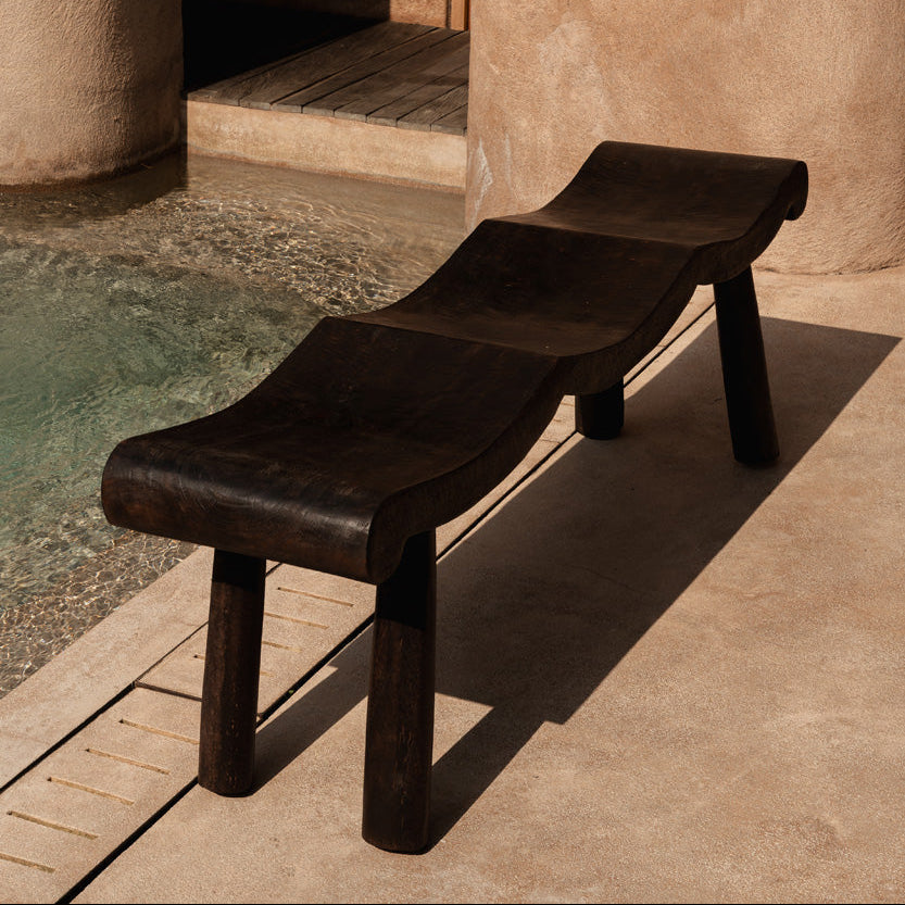 The Lombok Wave Bench Dark Walnut Medium Bazar Bizarre