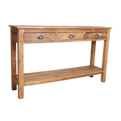 Farmwood Side Table With 3 Drawers Raw Materials