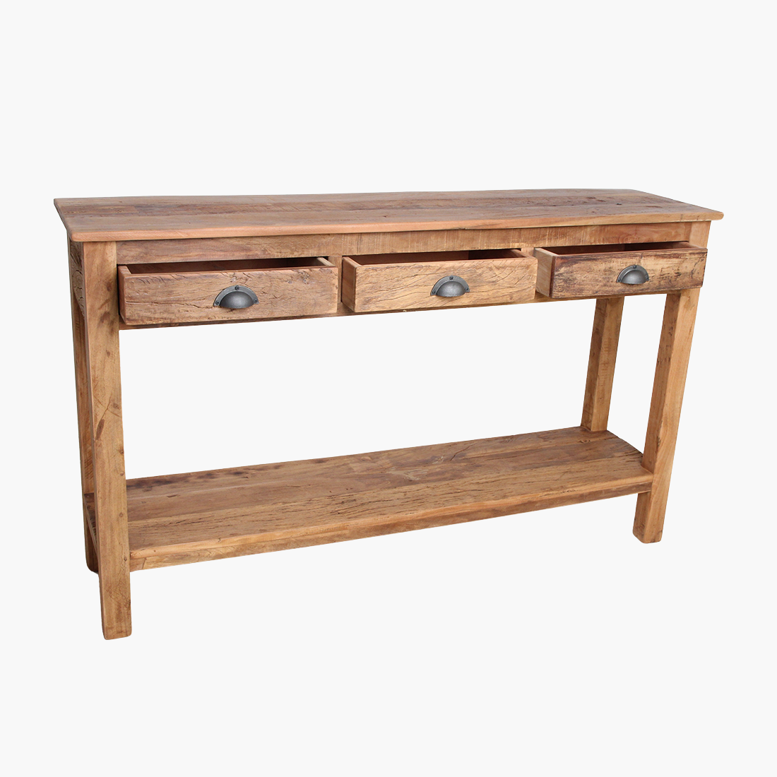 Farmwood Side Table With 3 Drawers Raw Materials