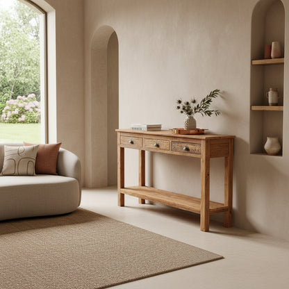 Farmwood Side Table With 3 Drawers Raw Materials