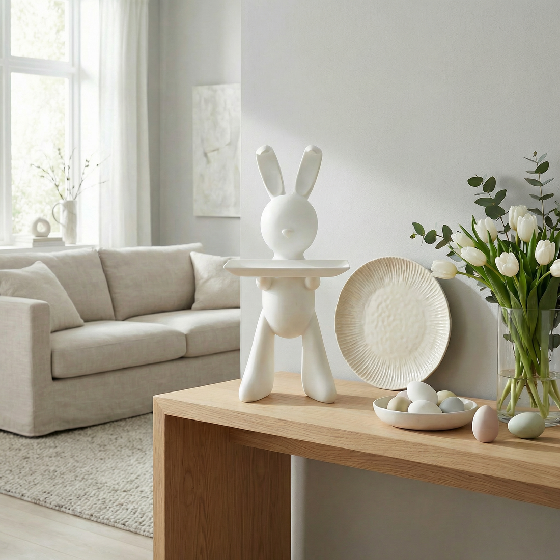 Decoratief Plateau Konijn Polyresin Wit J-Line