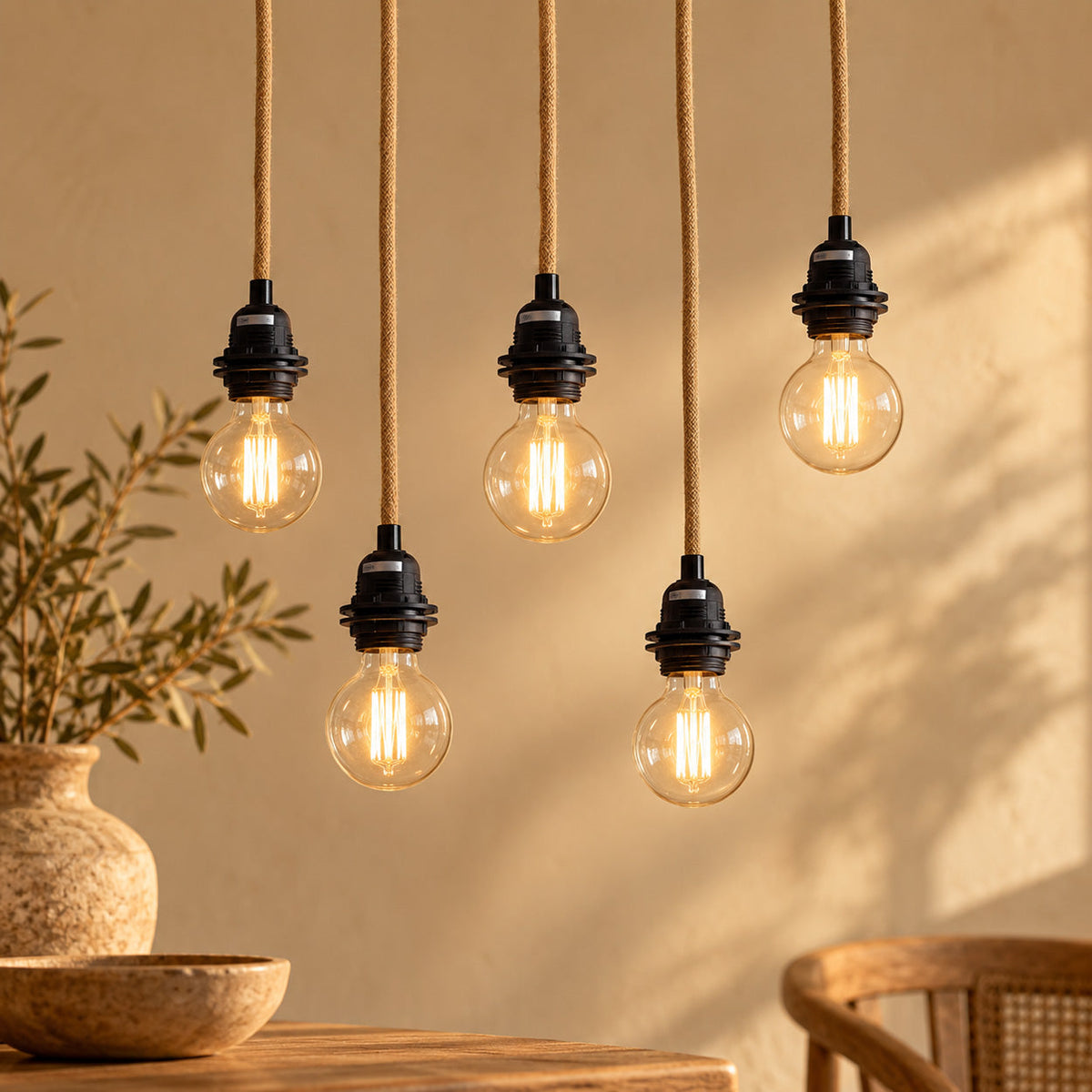Ceiling light with 5 fittings Natural Black Bazar Bizar