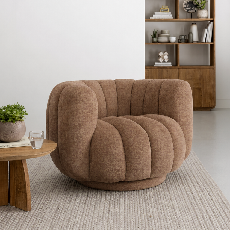 Mello Armchair Swivel Chair Fabric Cognac MUST Living