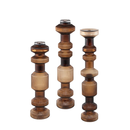Galinda Brown Ribbed Glass Candlestick PTMD Set of 3