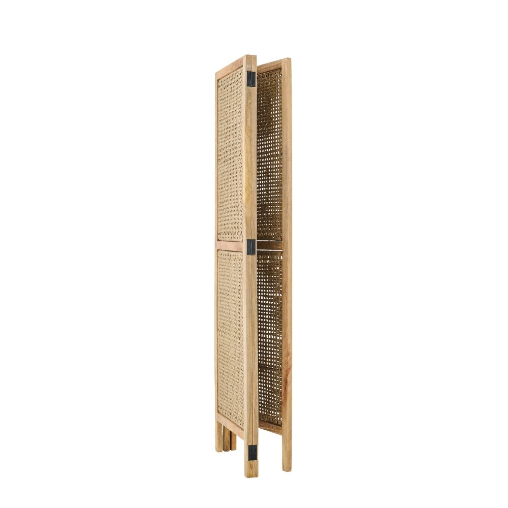 Room Divider With Rattan Panels Natural Mango Wood J-Line