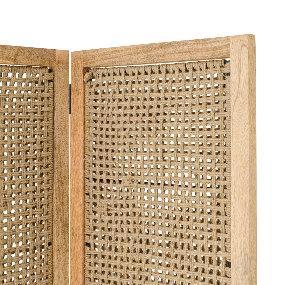 Room Divider With Rattan Panels Natural Mango Wood J-Line