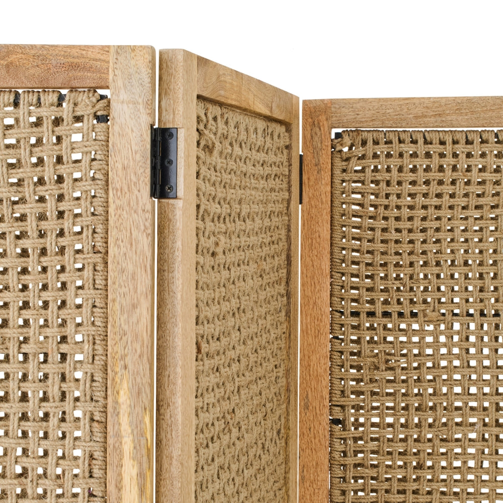 Room Divider With Rattan Panels Natural Mango Wood J-Line