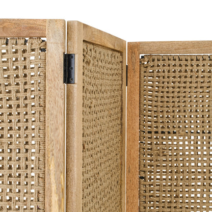 Room Divider With Rattan Panels Natural Mango Wood J-Line