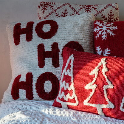 Christmas Set Plaid &amp; Christmas Cushions HoHoHo Red/White J-Line