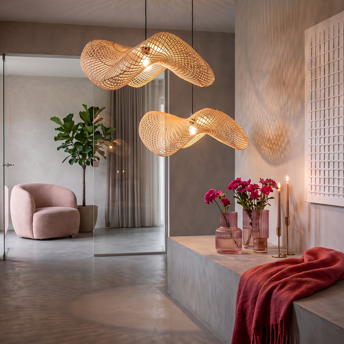 Wave Natural Large Raw Materials Pendant Light