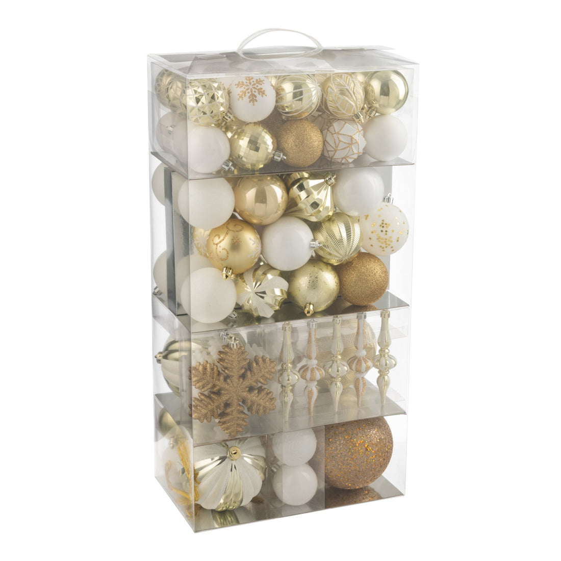 Box Of 80 White/Gold-Colored Plastic Christmas Baubles J-Line