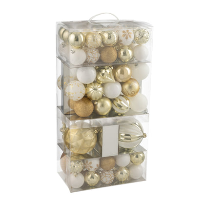 Box Of 80 White/Gold-Colored Plastic Christmas Baubles J-Line