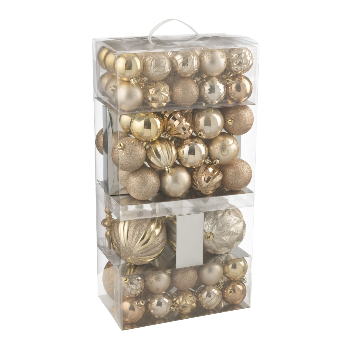 Box Of 80 Plastic Christmas Baubles Beige/Ecru J-Line