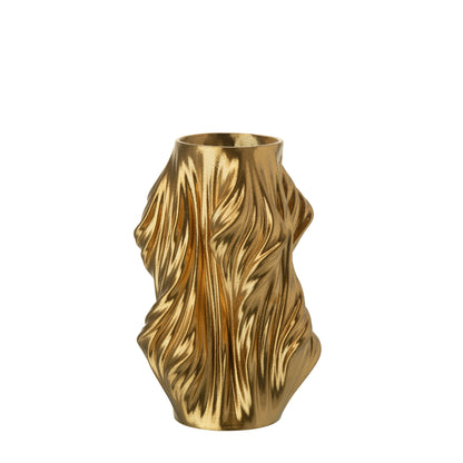 Vase 3D Printed Irregular Porcelain Gold-Colored Small J-Line