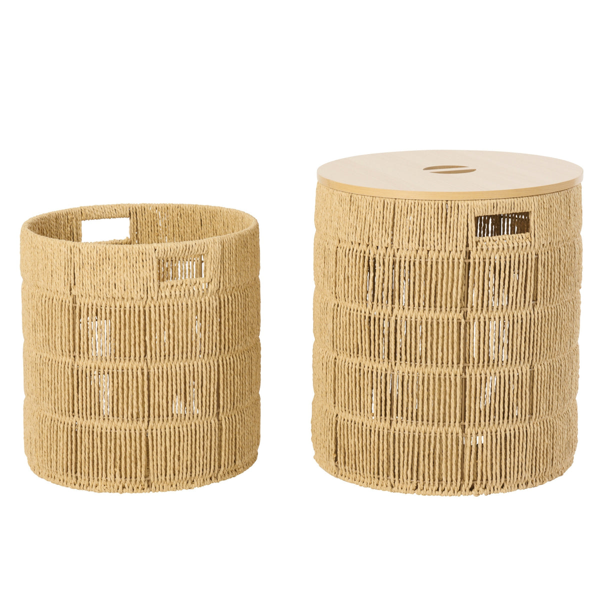 Set of 2 Round Natural Paper Baskets + Lids J-Line