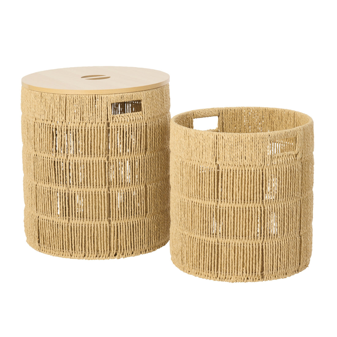Set of 2 Round Natural Paper Baskets + Lids J-Line