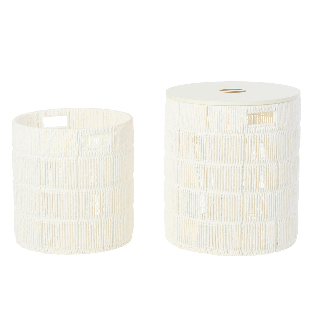 Set Of 2 Round White Paper Baskets + Lids J-Line