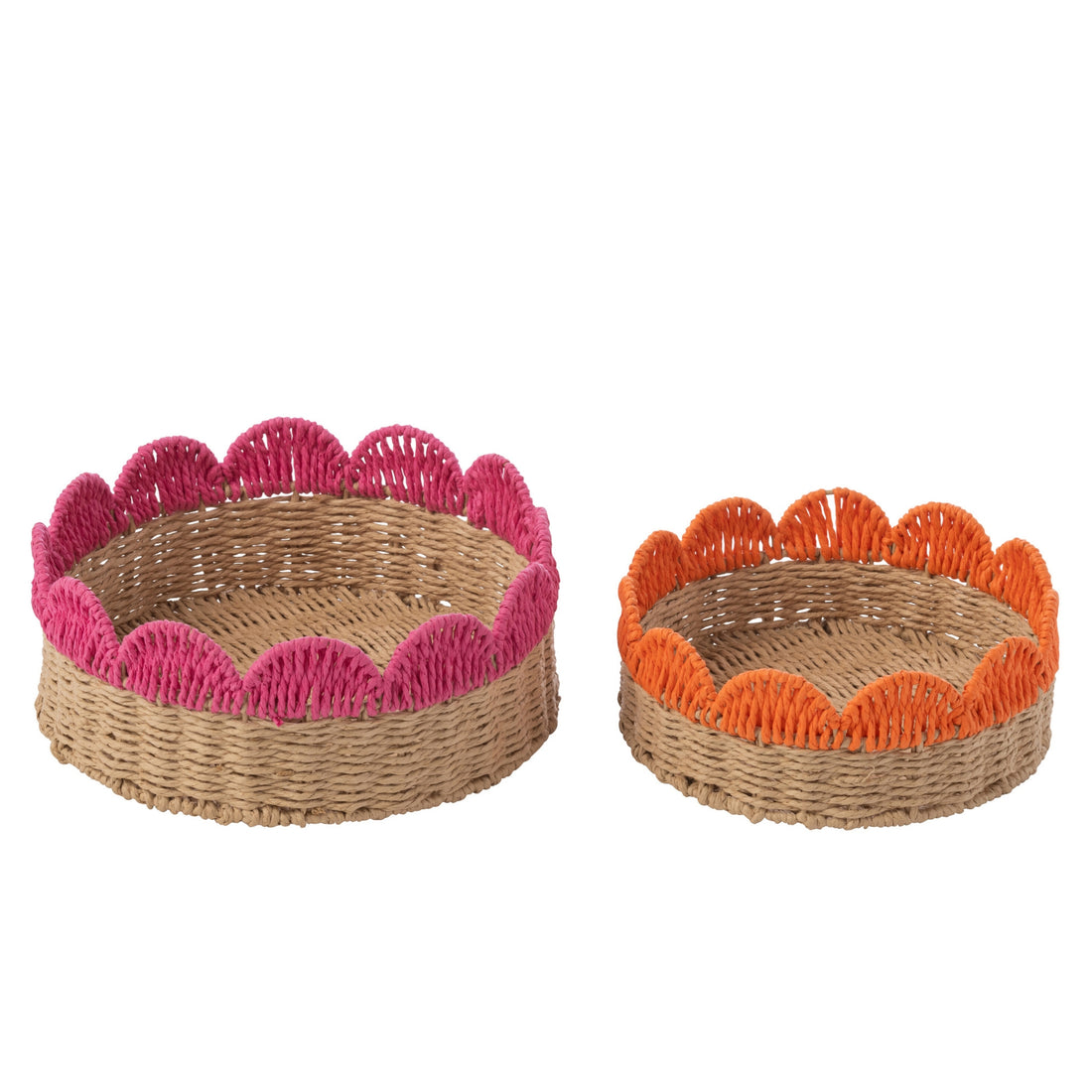 Set of 2 Decorative Trays Scalloped Edge Pink/Orange Paper J-Line