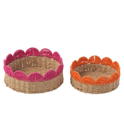 Set of 2 Decorative Trays Scalloped Edge Pink/Orange Paper J-Line
