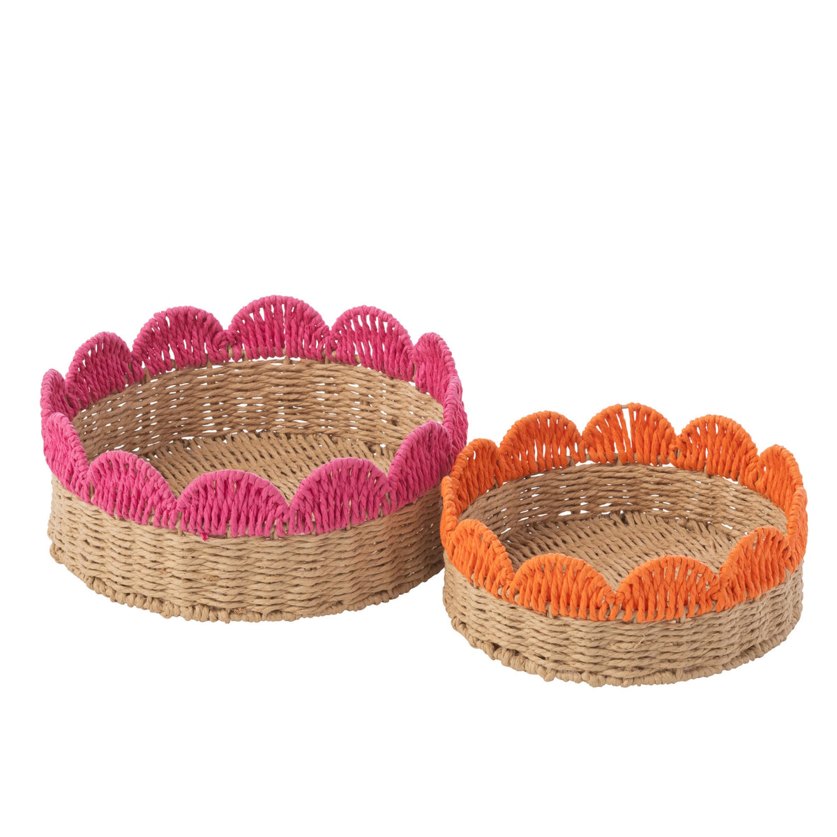 Set of 2 Decorative Trays Scalloped Edge Pink/Orange Paper J-Line