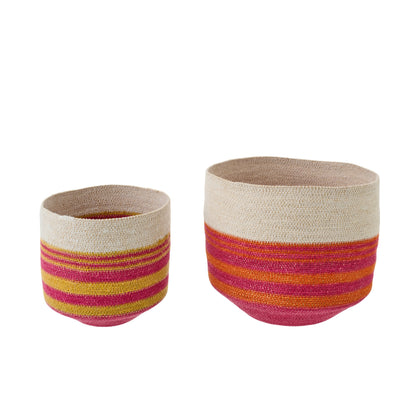 Set of 2 Striped Seagrass Baskets Multi J-Line