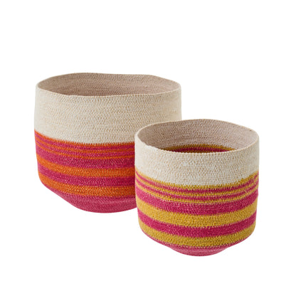 Set of 2 Striped Seagrass Baskets Multi J-Line