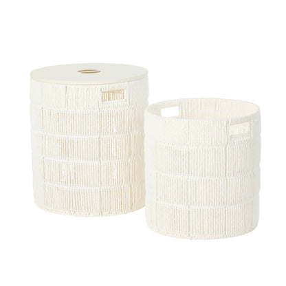 Set Of 2 Round White Paper Baskets + Lids J-Line
