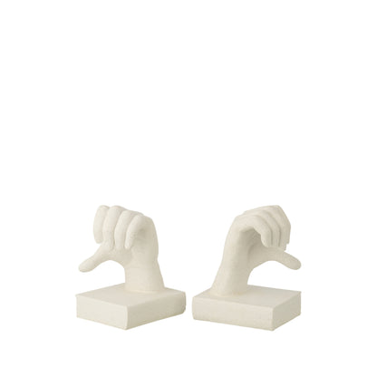 Set of 2 Bookends Hands Love Polyresin White J-Line