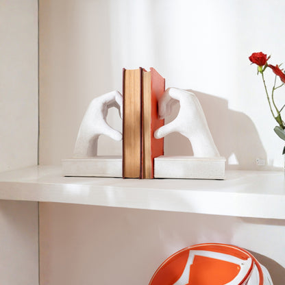 Set of 2 Bookends Hands Love Polyresin White J-Line