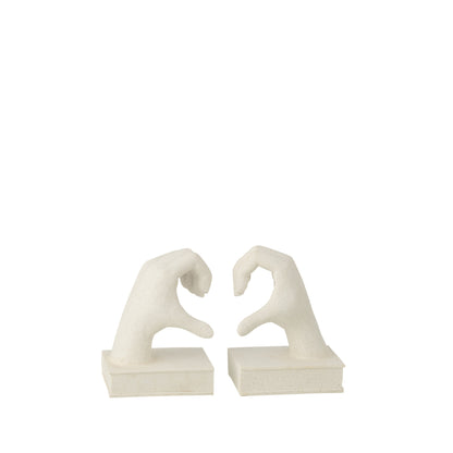 Set of 2 Bookends Hands Love Polyresin White J-Line