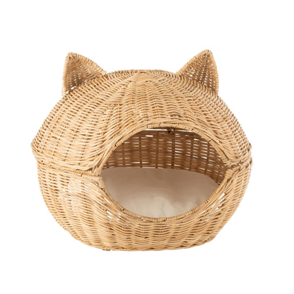 Cat Basket + Cushion Rattan Light Natural J-Line
