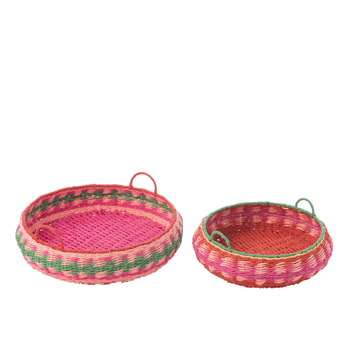 Set of 2 Decorative Round Paper Trays with Handles, Multi-Color J-Line