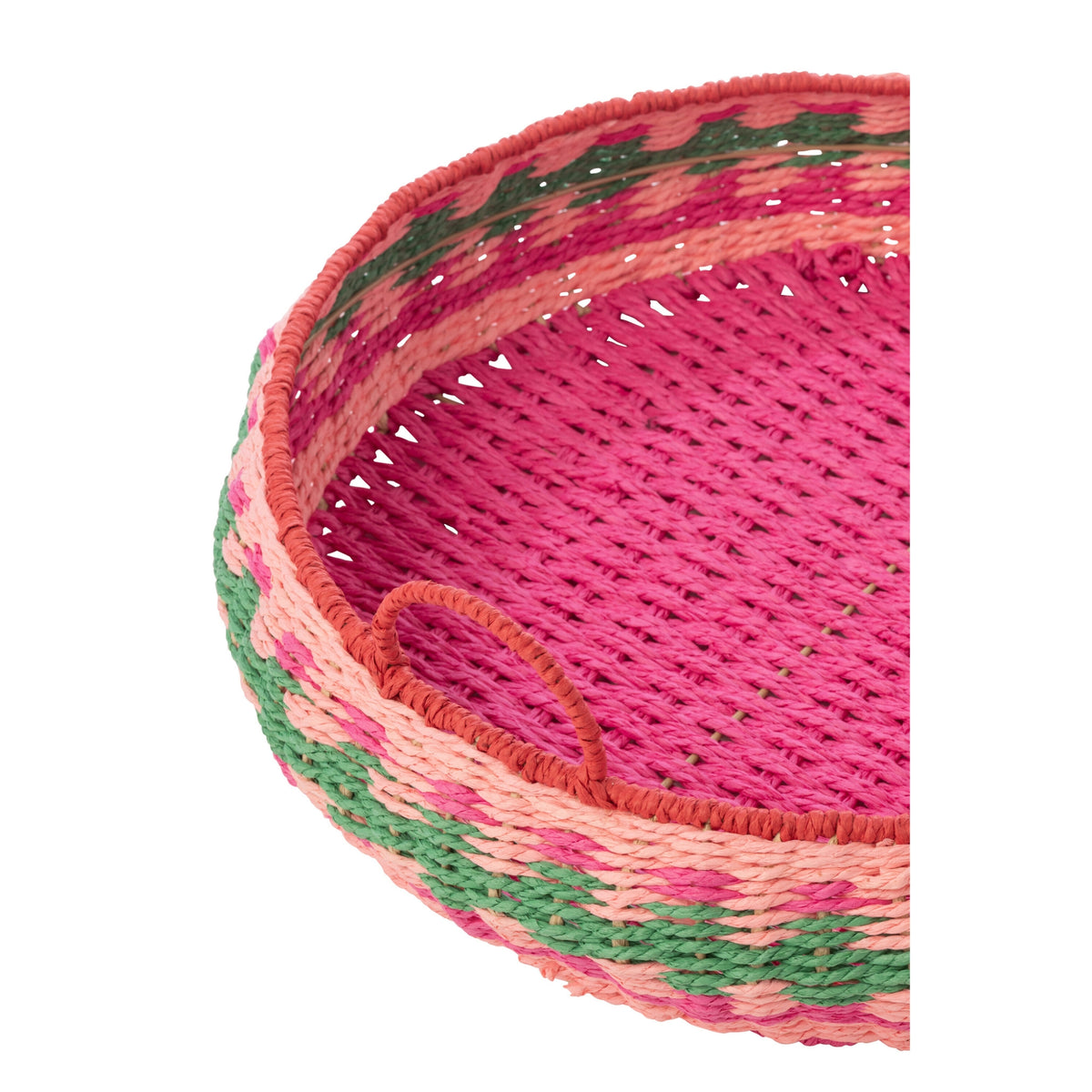 Set of 2 Decorative Round Paper Trays with Handles, Multi-Color J-Line
