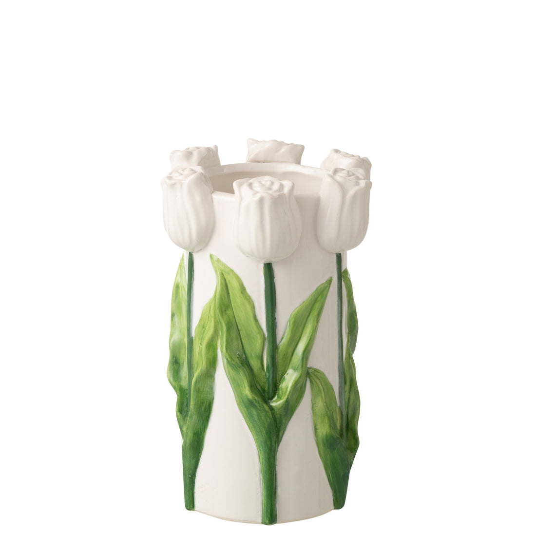 Tulip Vase Ceramic White/Green Medium J-Line
