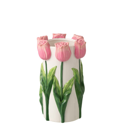 Tulip Ceramic Vase White/Light Pink Medium J-Line