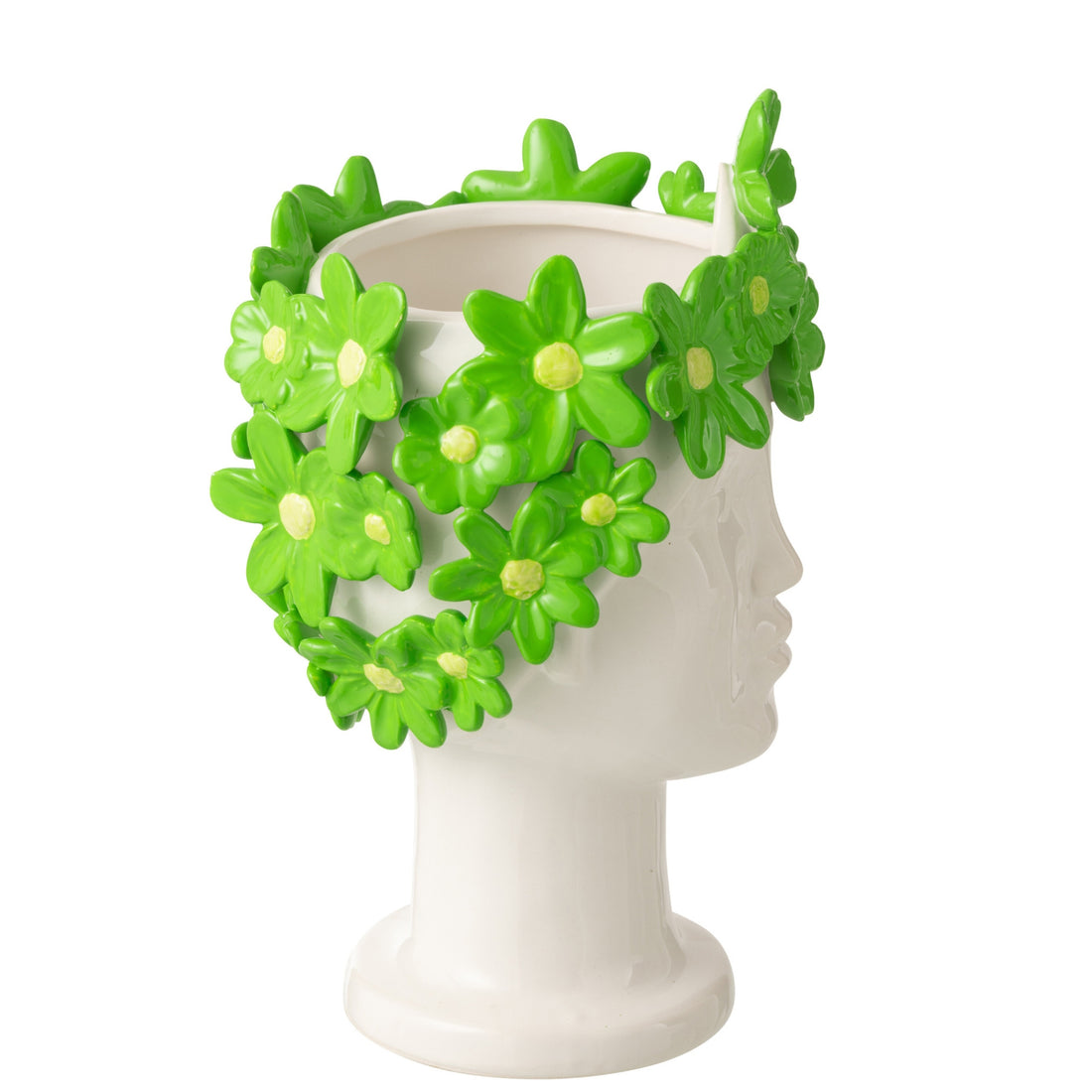 Flower Pot Lady Flowers Ceramic White/Green J-Line