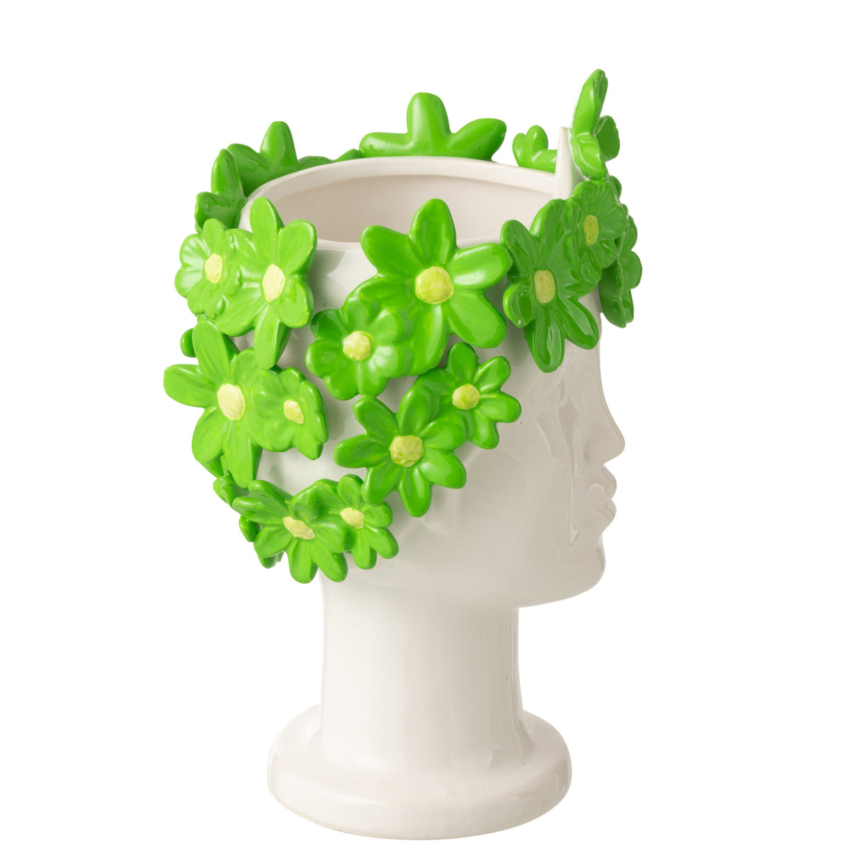 Flower Pot Lady Flowers Ceramic White/Green J-Line