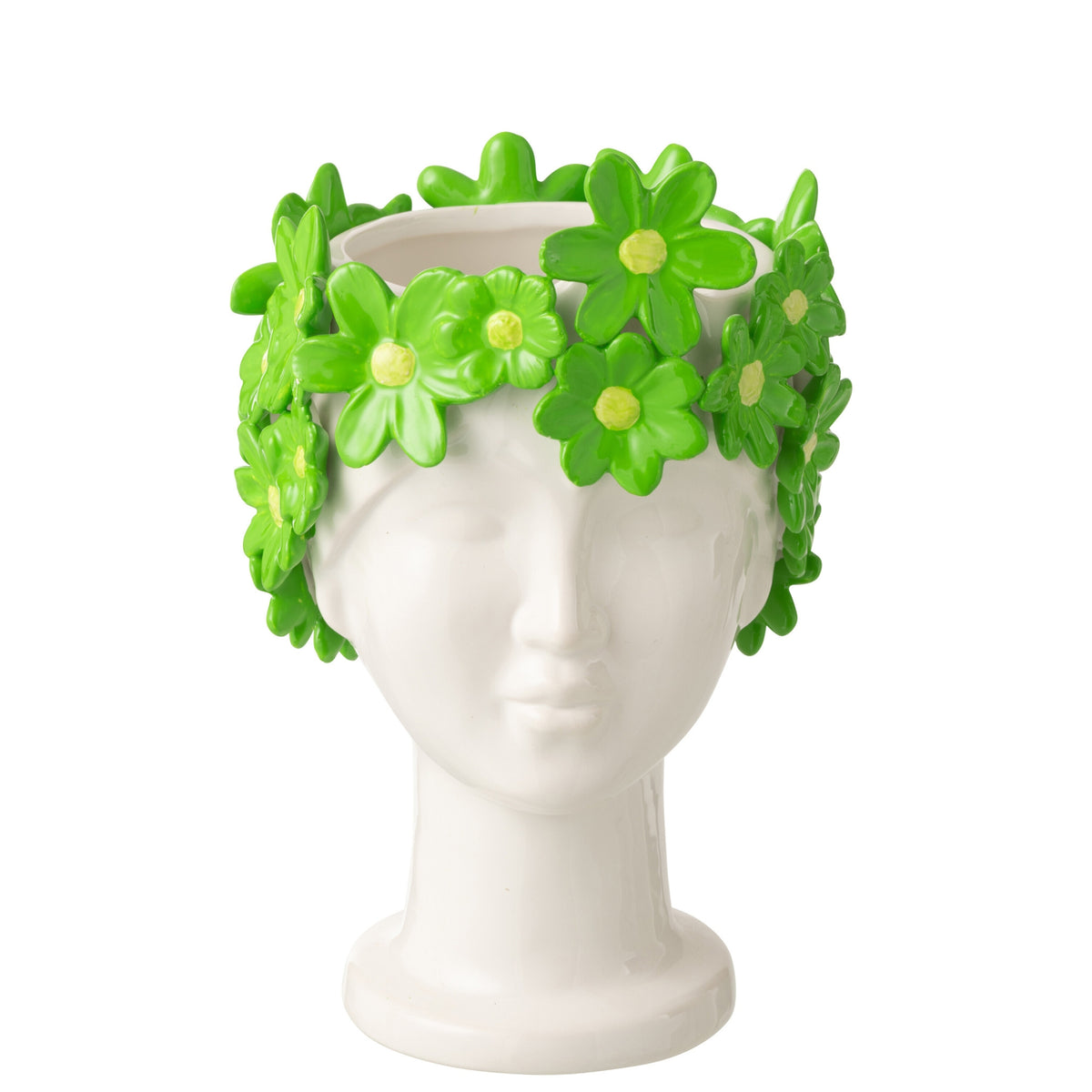 Flower Pot Lady Flowers Ceramic White/Green J-Line