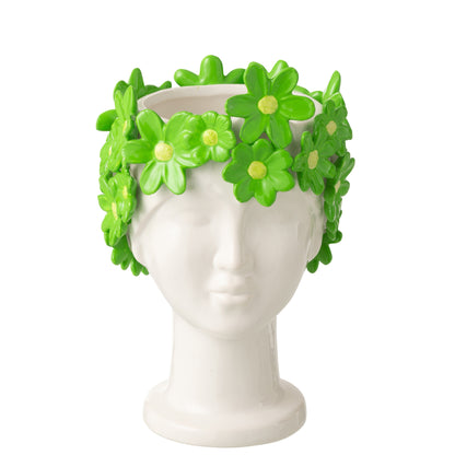 Flower Pot Lady Flowers Ceramic White/Green J-Line