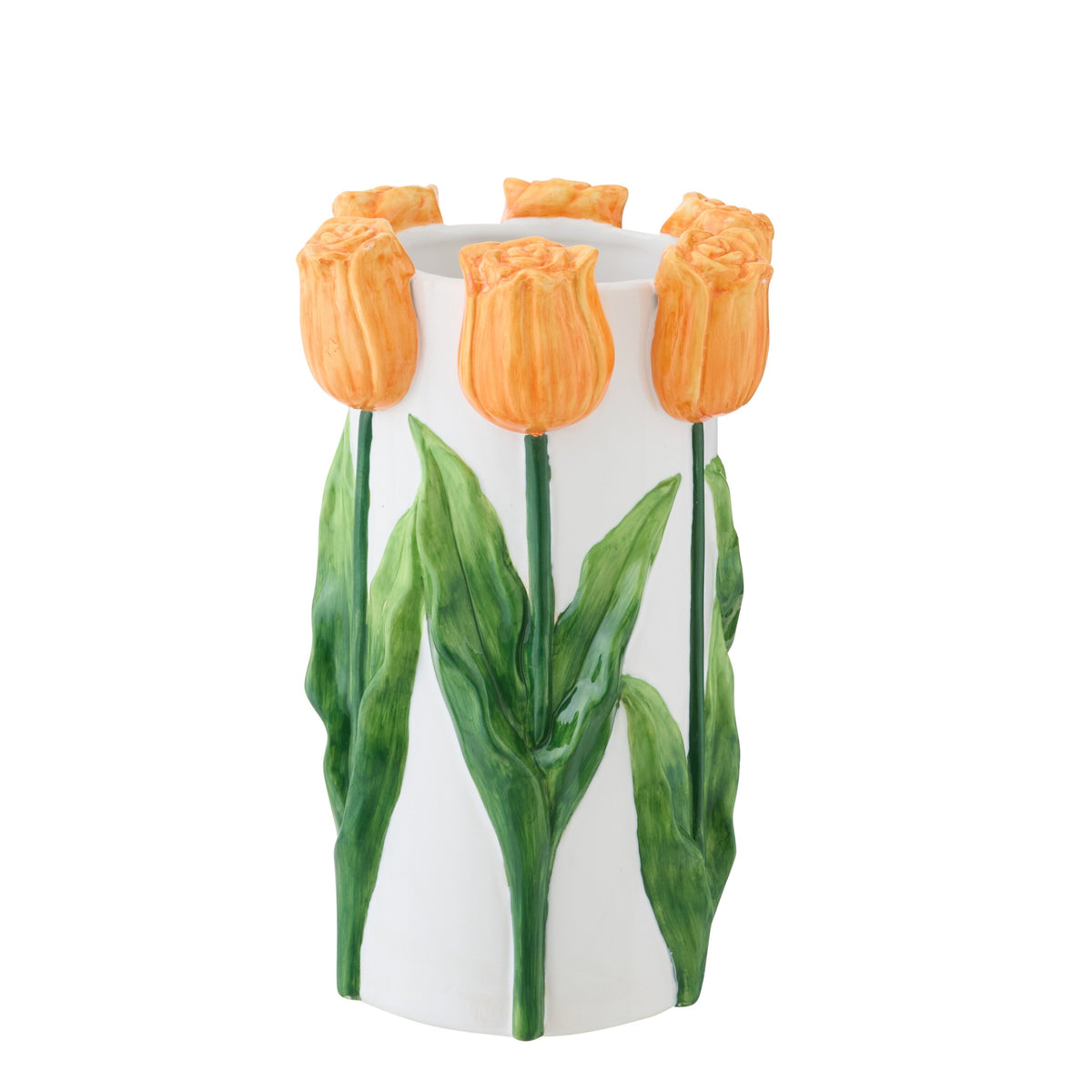 Tulip Ceramic Vase White/Orange Medium J-Line