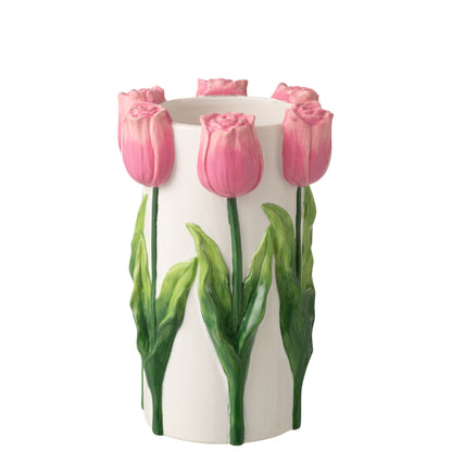 Tulip Ceramic Vase White/Light Pink Large J-Line